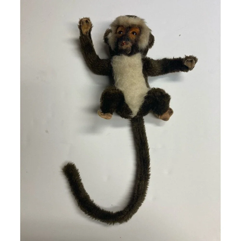 Vintage Small Brown, White & Beige Monkey Plush Stuffed Animal Long Tail